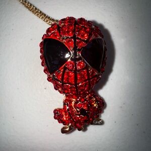 Bestey Johnson Spiderman Rhinestone Necklace & Brooch | NWT